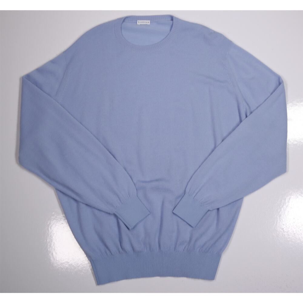 Trillion Hawick Scottish 100% Cashmere Sky Blue Crewneck Knit Sweater XXL